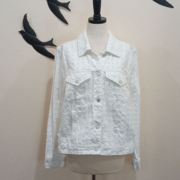 Blank NYC Eye On You White Distressed Denim Jacket - L - Picture 6 of 14